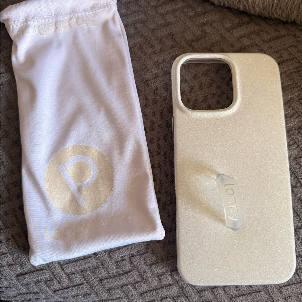 NEW Loopy iPhone 16 pro max Case Sparkle white Phone Case with Loopy Grip